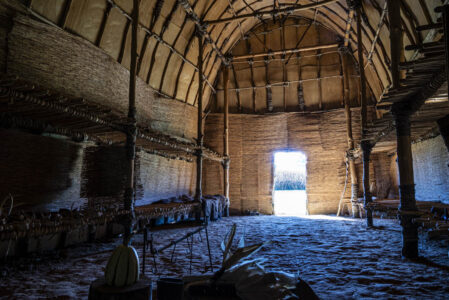 This is the interior of the Native American longhouse.