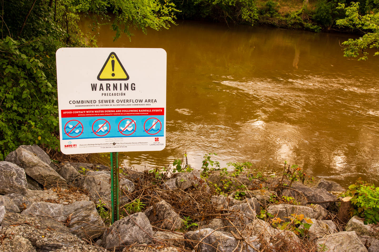 Warning sign: Combined Sewer Overflow Area